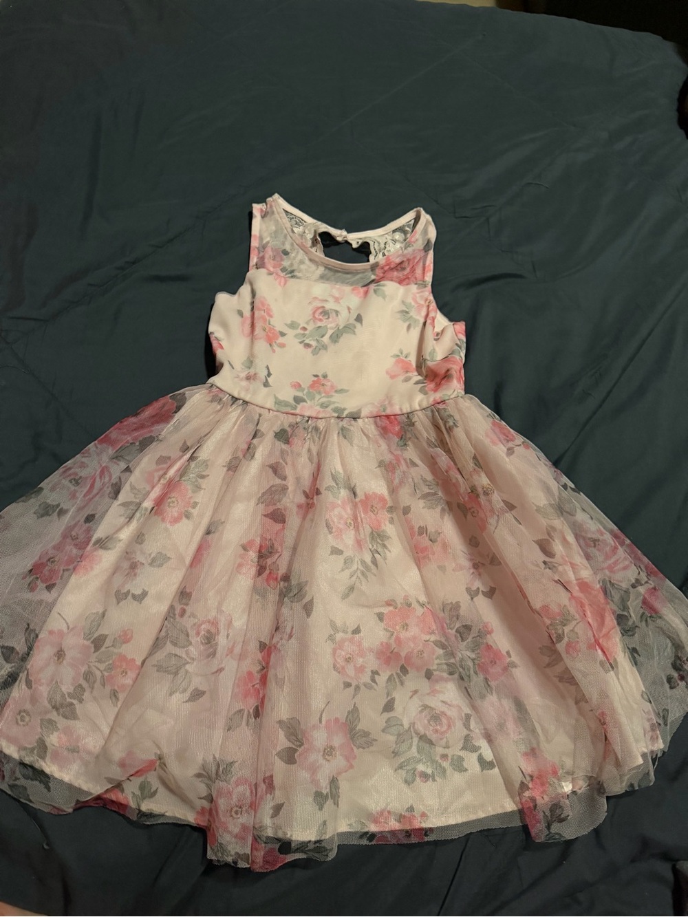 Floral Pink Sleeveless Tulle Party Dress for Girls